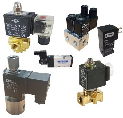 3/2 way valves for diverting flow including Normally Closed, Normally Open and Universal in Brass, Aluminum, Stainless steel and Plastic.